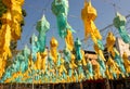 Colorful paper festoons in a public square Chiang Mai Thailand