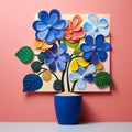 Colorful Paper Flower Arrangement: Playful Cartoon Illustrations On A Pink Wall Royalty Free Stock Photo