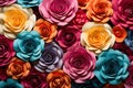 colorful paper flowers as a background, top view, close up, Backdrop of colorful paper roses, AI Generated Royalty Free Stock Photo