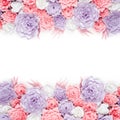 Colorful paper flowers background. Floral backdrop with handmade roses for wedding day or birthday. Royalty Free Stock Photo