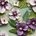 Colorful Paper Flowers With Palm Leaves On Green Background