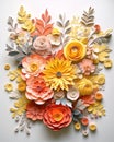 Colorful paper flowers placed on a creamy-white surface, beautif