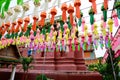 Colorful paper lanterns hanging for worship or respect of buddha in Thai temple