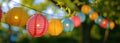 colorful paper lanterns light up a string in a colorful design Royalty Free Stock Photo