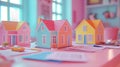 Colorful Paper Models on Desk Surrounded by Contracts Royalty Free Stock Photo