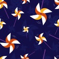 Colorful paper pinwheel, seamless vector background