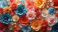 Colorful Paper Roses Backdrop for Events, Weddings, and Celebrations. Royalty Free Stock Photo