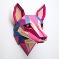 Colorful Paper Sculpture Of A Fox: Hyperrealistic Animal Portrait In Wood