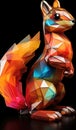 A colorful paper sculpture of a squirrel on a black background. Generative AI image.