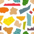 Colorful paper sheets with torn edges seamless pattern. Decorative abstract backdrop, fabric wallpaper wrapping website