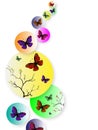 Colorful paper stickers decorated with butterflies and tree buds