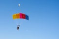 Colorful parachute against a clear blue sky. Royalty Free Stock Photo