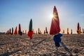 Colorful parasols on Deauville beach Royalty Free Stock Photo