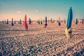 Colorful parasols on Deauville beach, France Royalty Free Stock Photo