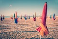 Colorful parasols on Deauville beach, France Royalty Free Stock Photo