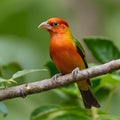 Colorful Paroaria capitata bird perched on branch tanager family member