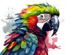 Colorful parrot with black beak and yellow and red feathers on it's head. Generative AI Royalty Free Stock Photo