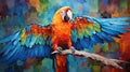 Colorful Parrot Abstract Oil Painting With High Detail