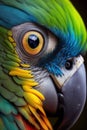 Colorful parrot eye close up macro image. Generative Ai