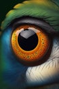 Colorful parrot eye close up macro image. Generative Ai