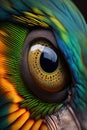 Colorful parrot eye close up macro image. Generative Ai