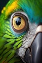 Colorful parrot eye close up macro image. Generative Ai