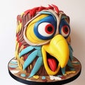 Colorful Parrot Face Cake With Energetic And Chaotic Design