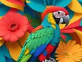 a colorful parrot in a flowers kirigami art