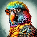 Colorful Parrot With Glasses: Aggressive Digital Illustration With Explosive Pigmentation