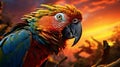 Colorful Parrot in the Golden Sunset