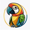 Colorful parrot logo, 2d flat illustration, drawing cartoon for design. Royalty Free Stock Photo