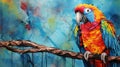 Colorful Parrot Painting With Abstract And Mixed Textures