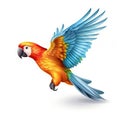 Colorful parrot with yellow, red, blue feathers starting to fly, isolated on white background Royalty Free Stock Photo