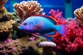 Colorful parrotfish grazing on coral polyps
