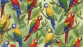 Colorful Parrots on Branches Pattern Design Royalty Free Stock Photo