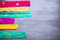 Colorful part of korean dress on wood background