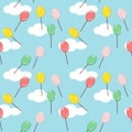 Colorful party balloons flying up the sky. Illustration on light blue background Royalty Free Stock Photo