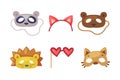 Colorful Party Birthday Photo Booth Prop with Hairband, Animal Mask and Glasses Vector Set