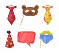 Colorful Party Birthday Photo Booth Prop with Tie, Bear Mask, Cone Hat, Beard with Mustache Vector Set