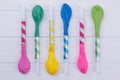 Colorful party blowers and balloons. Royalty Free Stock Photo