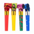 Colorful Party Blowers Isolated on White Background for Celebration Royalty Free Stock Photo