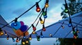 Colorful party lights decoration with bulbs and balloons Royalty Free Stock Photo