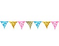 Colorful party bunting flag watercolor drawing isolated on white background. Royalty Free Stock Photo