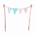 Colorful party bunting flag watercolor drawing isolated on white Royalty Free Stock Photo