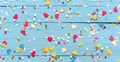 Colorful party confetti on blue wood Royalty Free Stock Photo