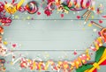 Colorful party frame with streamers and confetti Royalty Free Stock Photo