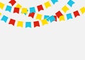 Colorful party garlands flags hanging on white background with copy space, vector element, template illustration for backdrop, Royalty Free Stock Photo