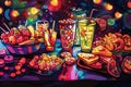 Colorful Party Table with Snacks and Drinks Royalty Free Stock Photo