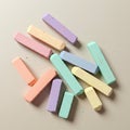 Colorful pastel chalk sticks are scattered on a smooth, pale surface. The chalks are Royalty Free Stock Photo