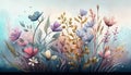 Colorful pastel colored watercolor painting style abstract meadow flowers illustration Royalty Free Stock Photo